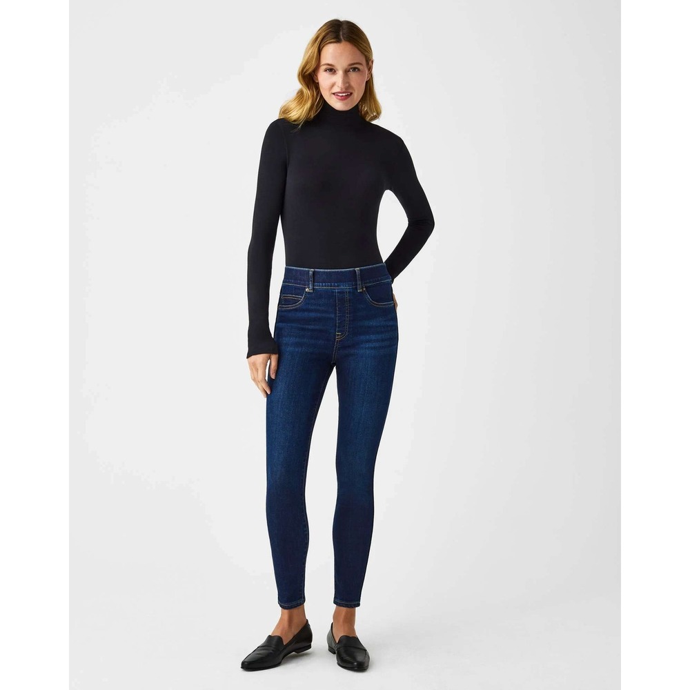 SPANX Women's Pull On Skinny Jeans Size S Denim Jeggings Dark Wash Ankle‎ EUC